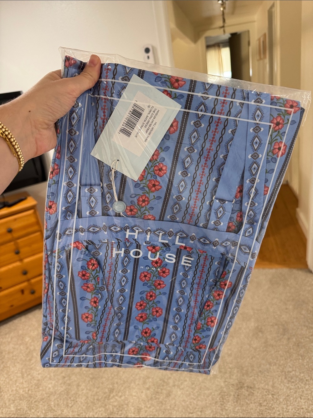 Hill House Home The Ezra Dress - Blue Floral Batik Stripe Size XS - Picture 2 of 4